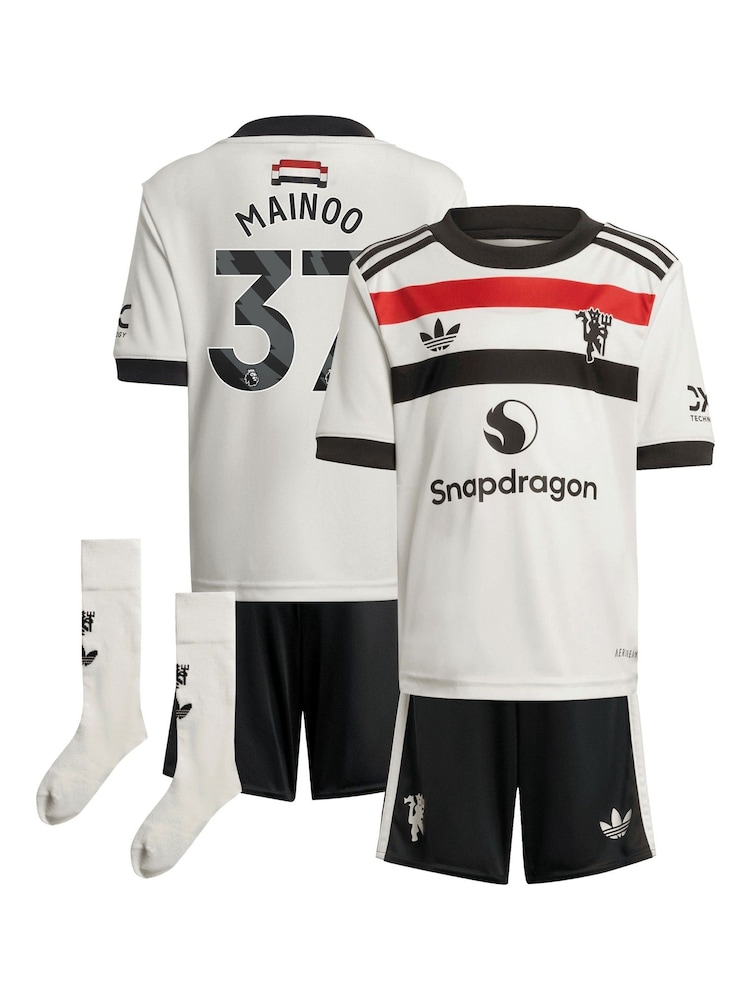 adidas White Manchester United EPL Third Mini Kit 2024-25 with Mainoo 37 Printing - Image 1 of 3