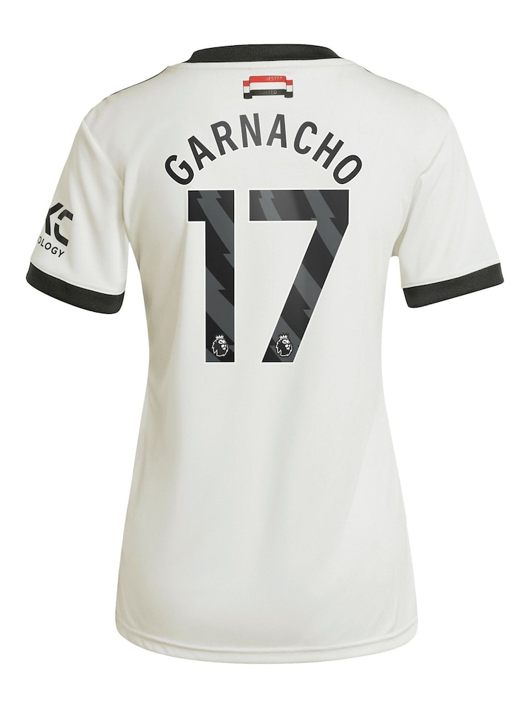 adidas White Womens Manchester United EPL Third Shirt 2024-25 with Garnacho 17 Printing - Image 3 of 3
