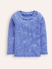 Boden Blue Ruffle Sparkle Pointelle T-Shirt - Image 1 of 3