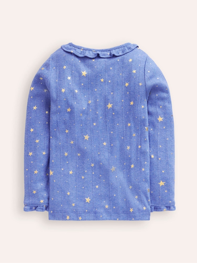 Boden Blue Ruffle Sparkle Pointelle T-Shirt - Image 2 of 3