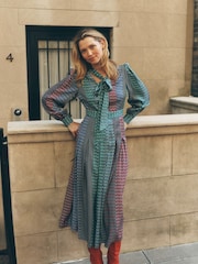 Boden Blue Pussy Bow Midi Dress - Image 1 of 6