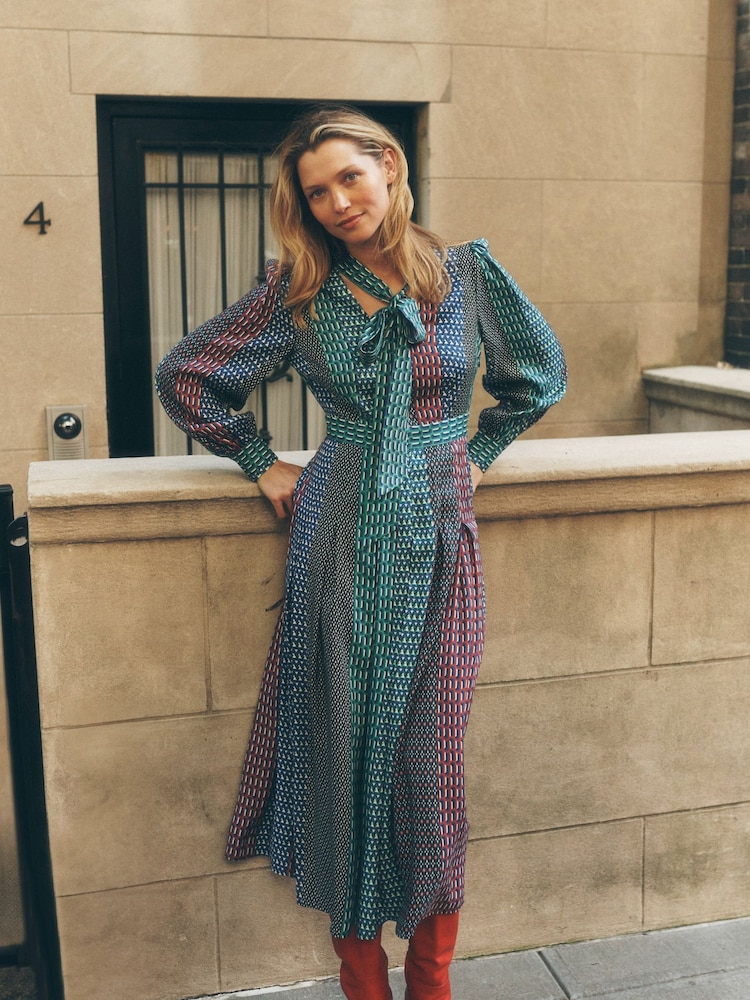Boden Blue Pussy Bow Midi Dress - Image 1 of 6