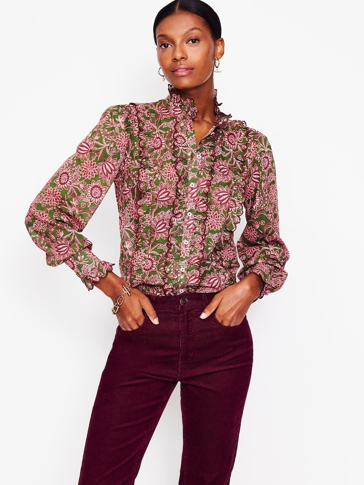 Boden Green Ruffled 100% Cotton Blouse - Image 2 of 5