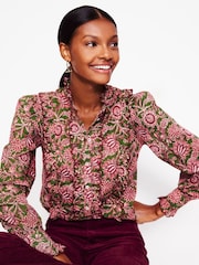 Boden Green Ruffled 100% Cotton Blouse - Image 4 of 5