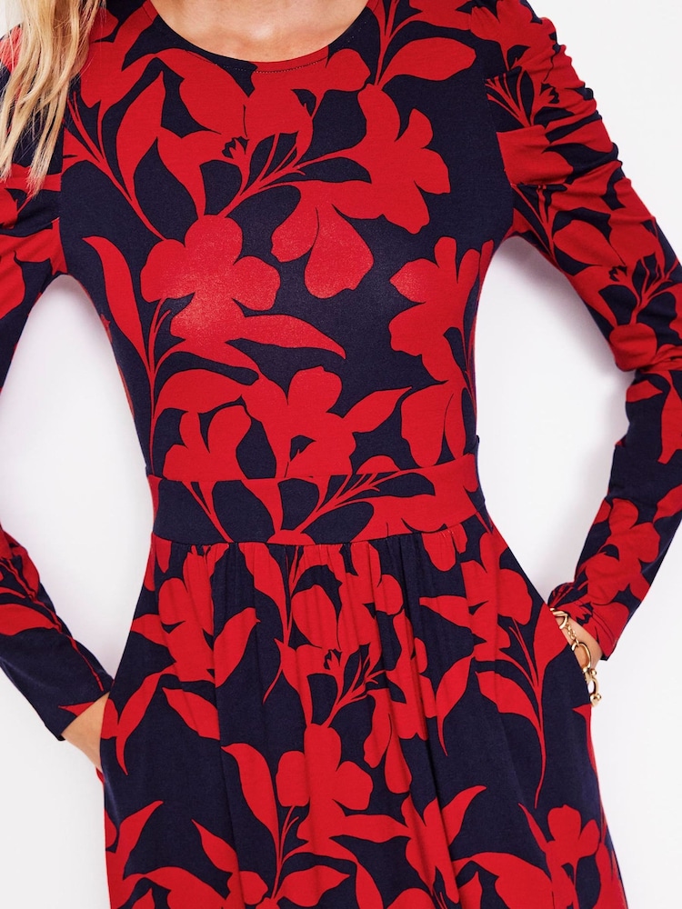 Boden Red Puff Sleeve Blouson Dress - Image 2 of 5