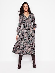 Boden Purple Shirred Ruffle Midi Dress - Image 1 of 6