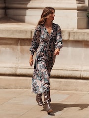 Boden Purple Shirred Ruffle Midi Dress - Image 2 of 6