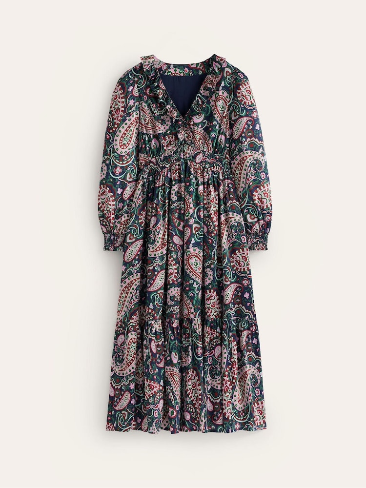 Boden Purple Shirred Ruffle Midi Dress - Image 6 of 6