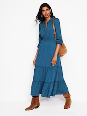 Boden Blue Shirred Waist Tier Midi Dress - Image 1 of 5