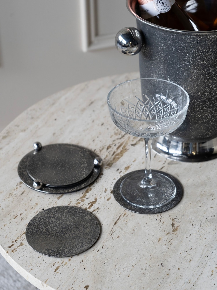 Libra Interiors Silver Dusky Finish Round Coaster Set 13cm - Image 1 of 5