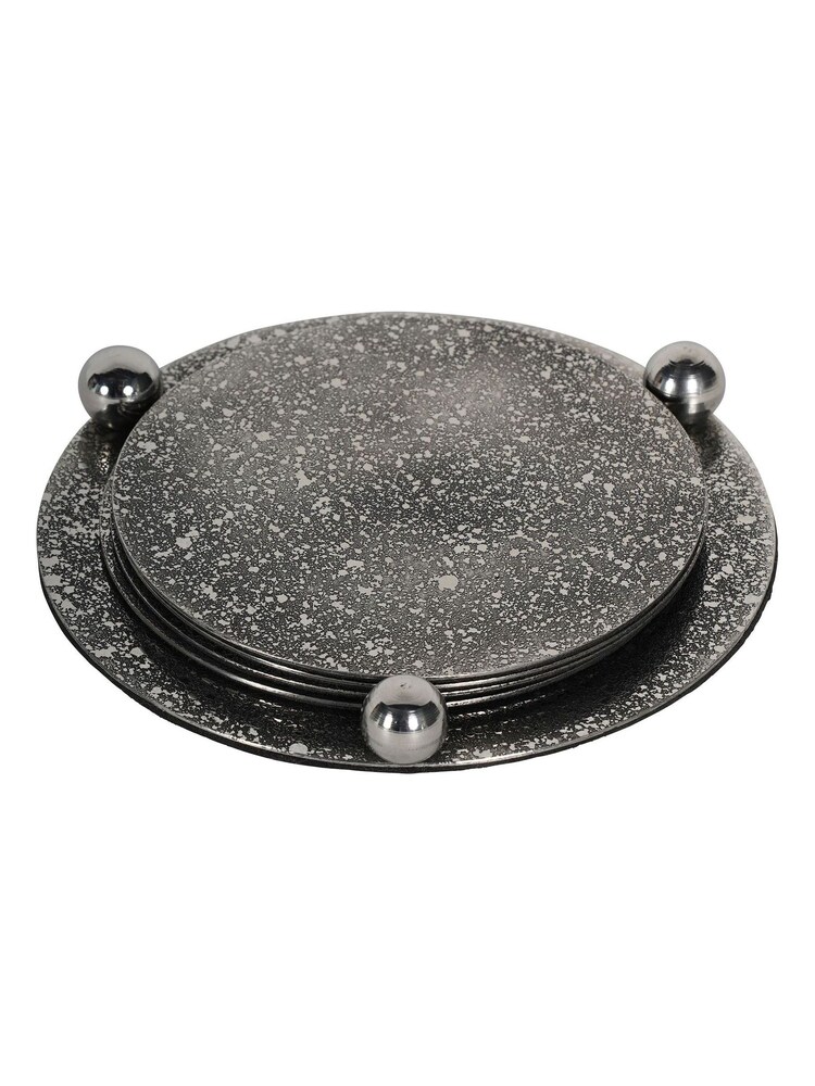 Libra Interiors Silver Dusky Finish Round Coaster Set 13cm - Image 2 of 5