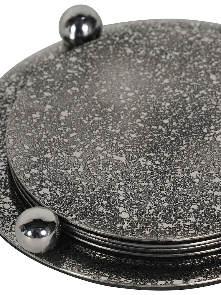 Libra Interiors Silver Dusky Finish Round Coaster Set 13cm - Image 5 of 5