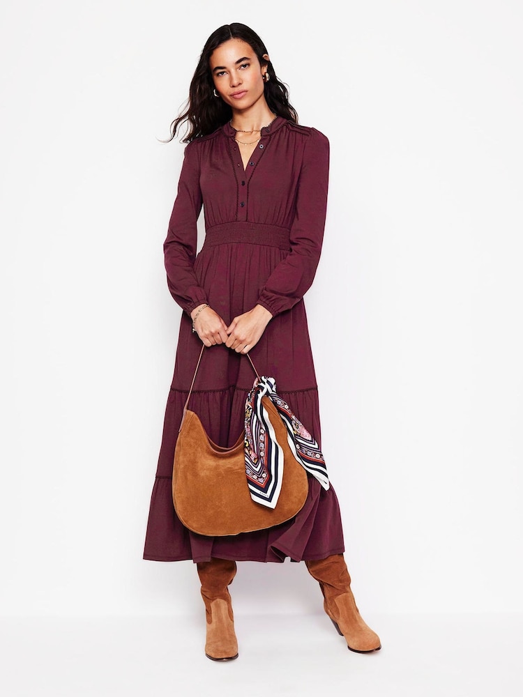 Boden Purple Shirred Waist Tier Midi Dress - Image 1 of 5