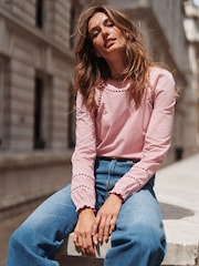 Boden Pink Mila Long Sleeve 100% Cotton Top - Image 1 of 6