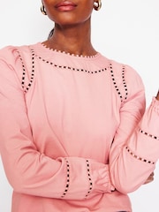 Boden Pink Mila Long Sleeve 100% Cotton Top - Image 4 of 6