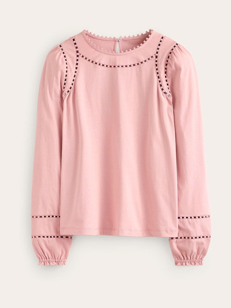 Boden Pink Mila Long Sleeve 100% Cotton Top - Image 6 of 6