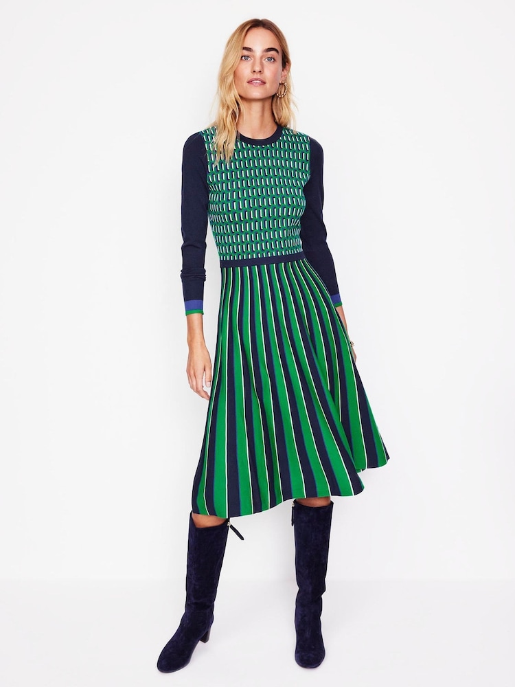 Boden Green Maria Jacquard Knitted Dress - Image 1 of 6