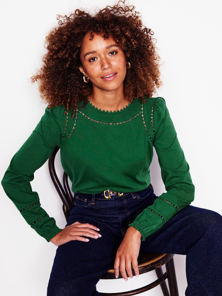 Boden Green 100% Cotton Mila Long Sleeve Top - Image 1 of 5