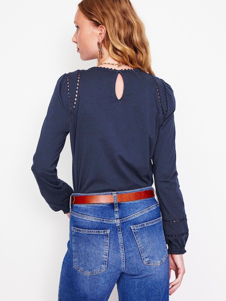 Boden Blue Mila Long Sleeve 100% Cotton Top - Image 3 of 5
