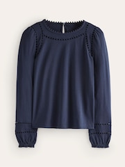Boden Blue Mila Long Sleeve 100% Cotton Top - Image 5 of 5