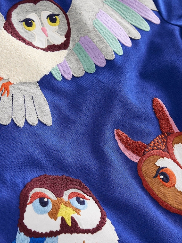 Boden Blue Owl Appliqué 100% Cotton T-Shirt - Image 3 of 3
