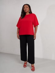 Live Unlimited Red Curve Woven Crepe Elevated T-Shirt - Image 1 of 5