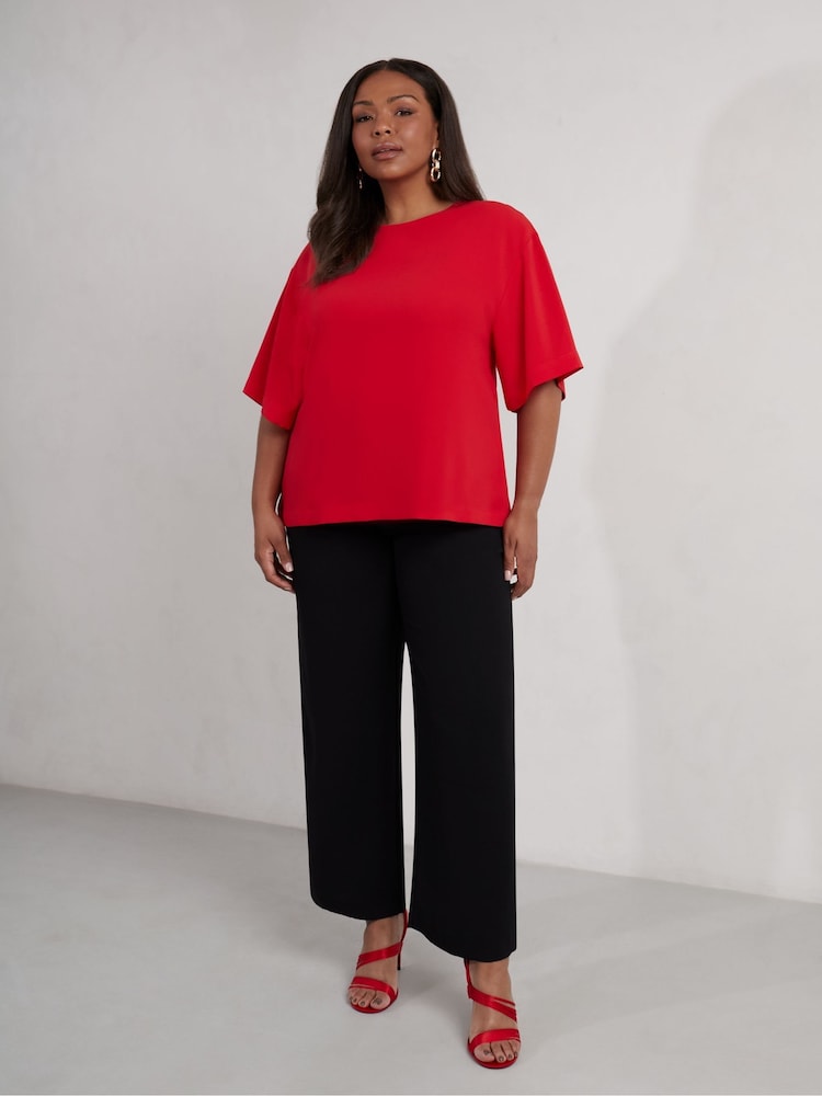 Live Unlimited Red Curve Woven Crepe Elevated T-Shirt - Image 1 of 5