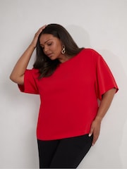 Live Unlimited Red Curve Woven Crepe Elevated T-Shirt - Image 2 of 5