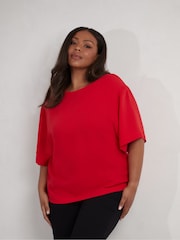 Live Unlimited Red Curve Woven Crepe Elevated T-Shirt - Image 3 of 5