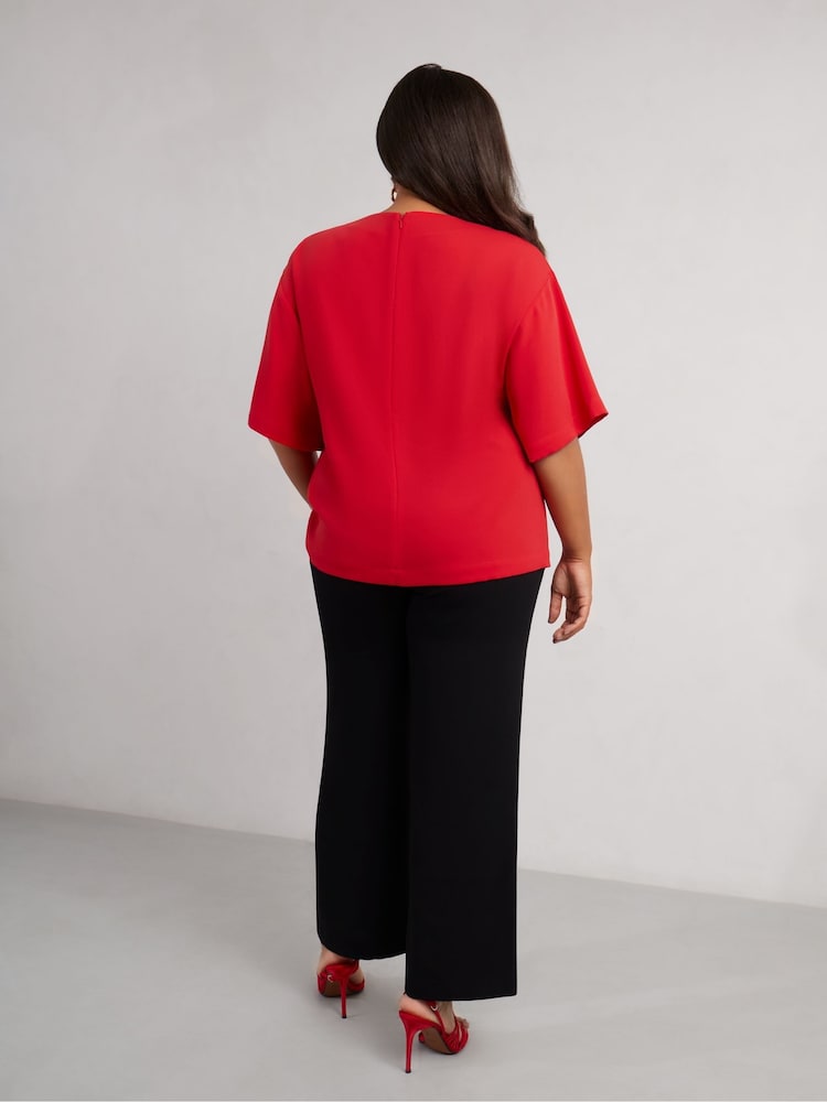Live Unlimited Red Curve Woven Crepe Elevated T-Shirt - Image 5 of 5