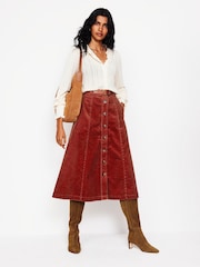 Boden Brown Petra Cord Midi Skirt - Image 1 of 5