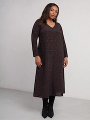 Live Unlimited Black Curve Leopard Print V-Neck Long Sleeve Midaxi Dress - Image 1 of 4