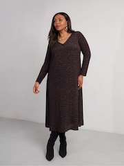 Live Unlimited Black Curve Leopard Print V-Neck Long Sleeve Midaxi Dress - Image 3 of 4