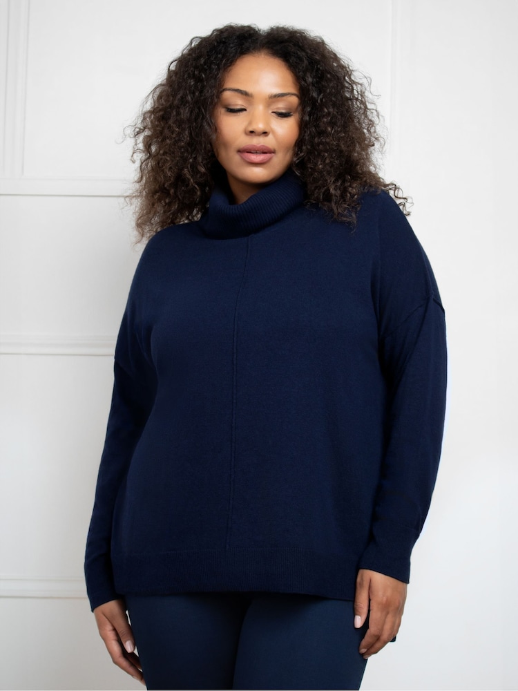 Live Unlimited Blue Curve Roll Neck Jumper - Image 1 of 4