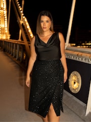 Live Unlimited Black Curve Satin Cowl Neck Vest - Image 1 of 7