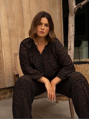 Live Unlimited Black Curve Leopard Print Wide Leg Trousers - Image 2 of 5