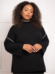 Live Unlimited Black Tipped Mock Neck Jumper - Image 3 of 5