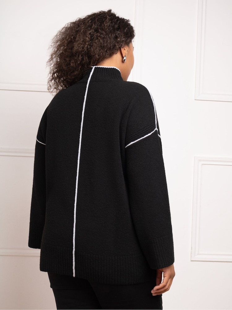 Live Unlimited Black Tipped Mock Neck Jumper - Image 5 of 5