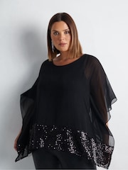 Live Unlimited Black Curve Chiffon Sequin Trim Overlayer Top - Image 3 of 7
