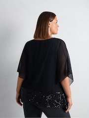 Live Unlimited Black Curve Chiffon Sequin Trim Overlayer Top - Image 4 of 7
