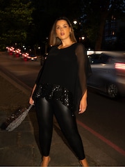 Live Unlimited Black Curve Chiffon Sequin Trim Overlayer Top - Image 6 of 7