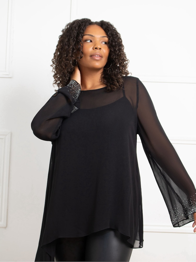 Live Unlimited Black Curve Asymmetric Hotfix Top - Image 2 of 4