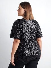 Live Unlimited Black Curve Sequin Flutter Sleeve Top - Image 5 of 5