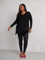 Live Unlimited Black Curve Jersey Asymmetric Chiffon Hem Top - Image 1 of 5
