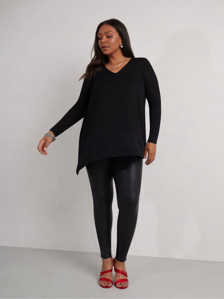 Live Unlimited Black Curve Jersey Asymmetric Chiffon Hem Top - Image 1 of 5