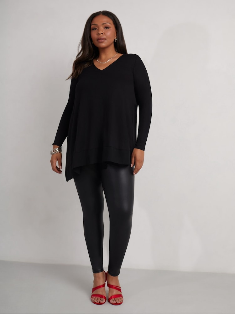 Live Unlimited Black Curve Jersey Asymmetric Chiffon Hem Top - Image 2 of 5