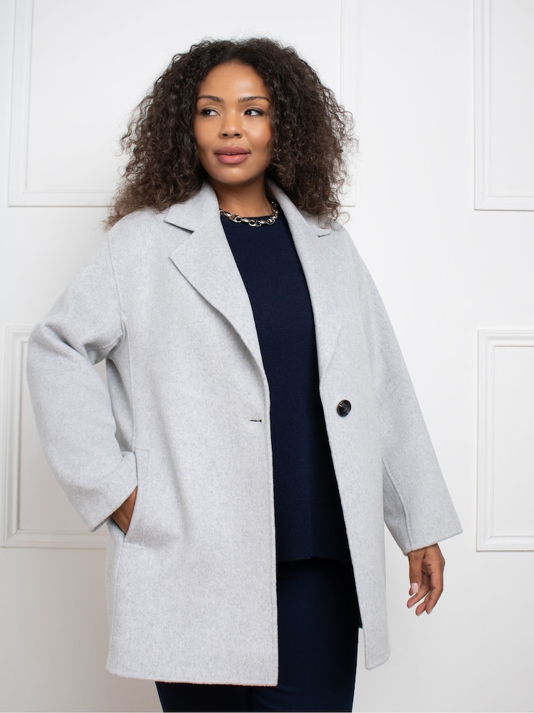Live Unlimited Grey Curve Wool Blend Double Faced Short Coat - Image 2 of 5