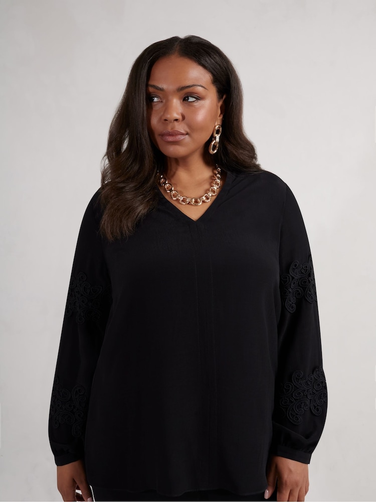 Live Unlimited Black Curve Lace Detail Long Sleeve Top - Image 1 of 4