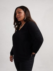 Live Unlimited Black Curve Lace Detail Long Sleeve Top - Image 2 of 4