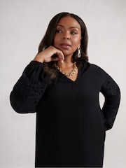 Live Unlimited Black Curve Lace Detail Long Sleeve Top - Image 3 of 4